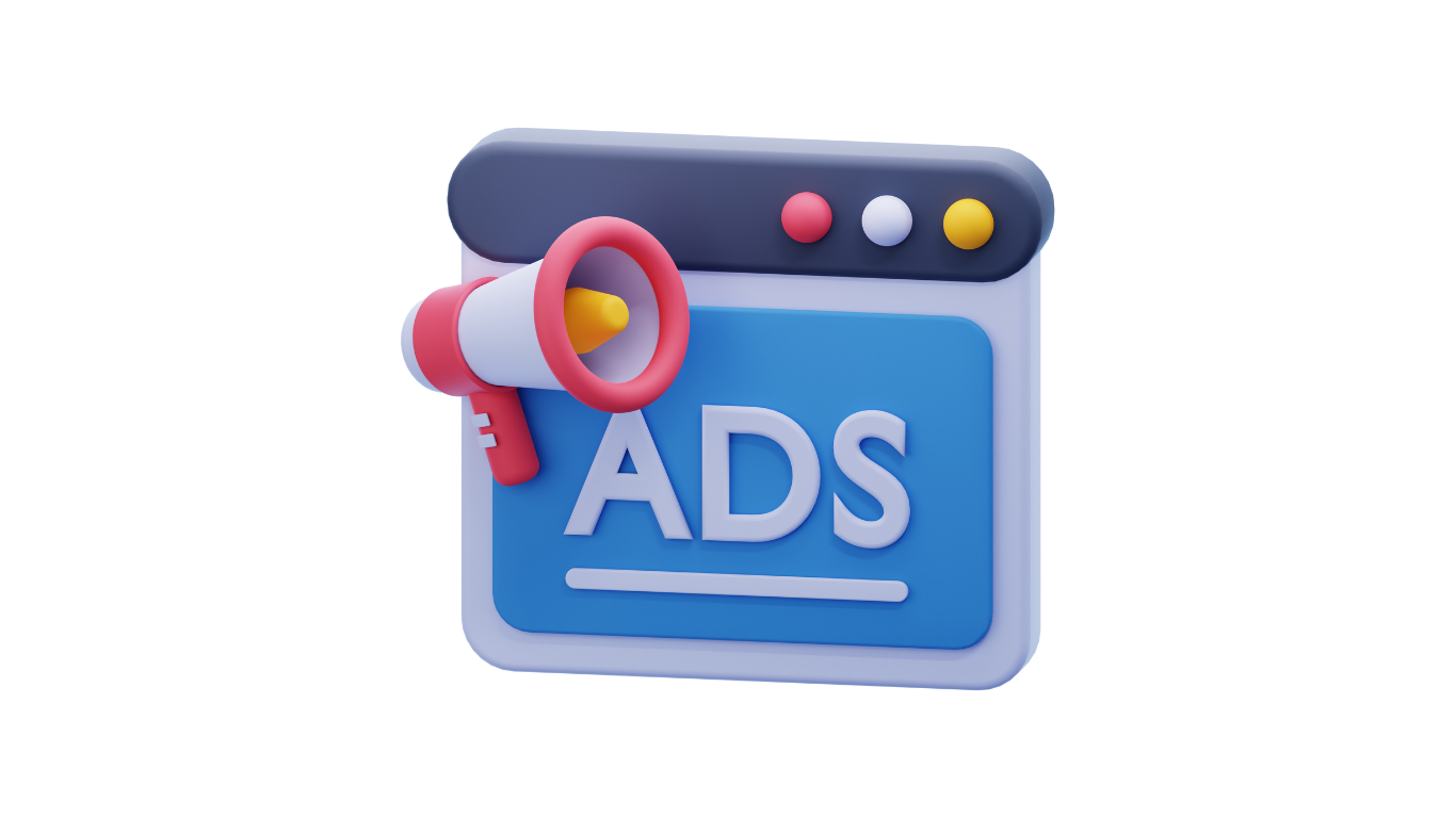 Image en 3D d’un navigateur web avec le texte ADS