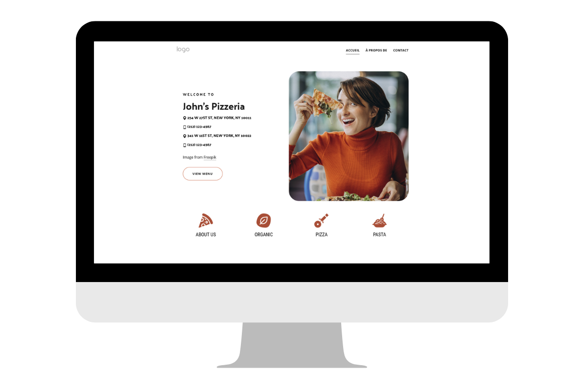 Image d'un site vitrine sur un écran d'ordinateur